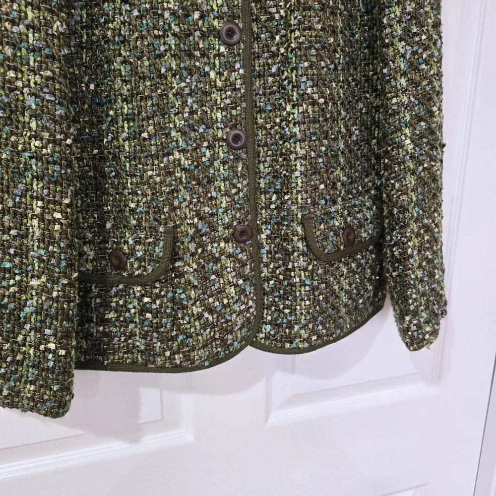 Appleseed's Tweed/Woven Button Up Lined Blazer Front Pockets‎ Olive Green Sz 12